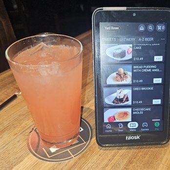 Yard House - Strawberry lemonade with view of dessert menu - New American Near Me - Concord, California Yard House - Strawberry lemonade with view of dessert menu - New American Near Me - Concord, California