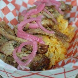 Boricua Soul Food Truck - Pernil Mac (Puerto Rican Style Roasted Pork over Southern Style Mac and Cheese