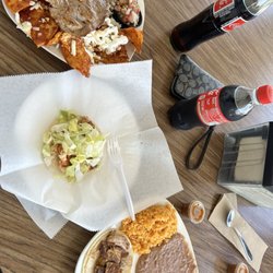 Taqueria La Mision - Shrimp taco, asada and carnitas tacos plate and chilaquiles plate