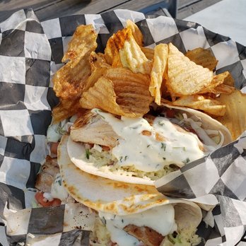 Buoy 44 Seafood Grill - I believe these were the fish tacos, with the included side of chips. - Seafood Near Me - Virginia Beach, Virginia