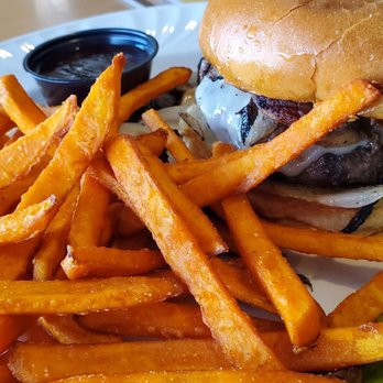 Chuckwagon Restaurant at the Regency Casino - Mushroom burger with a side of sweet potato fries - Tacos Near Me - Laughlin, Nevada