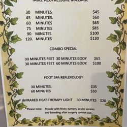 Asian Health Massage - Price list and services