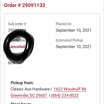 Classic Ace Hardware - My CANCELLED order that I never got my money back for. - Hardware Stores Near Me - Greenville, South Carolina