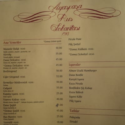 Menu photo 1 Ayaspaşa Rus Lokantası Istanbul, 34 Menu photo 1 Ayaspaşa Rus Lokantası Istanbul, 34