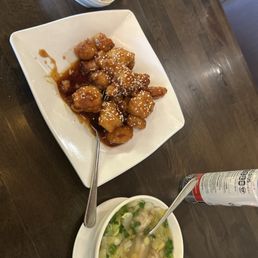 Honey sesame chicken with wonton soup Honey sesame chicken with wonton soup
