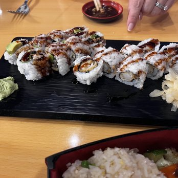 Sushiya Japanese Restaurant - Eel roll and shrimp roll for my two regular roll combo which comes worh miso soup and small salad - Sushi Bars Near Me - Auburn, Alabama Sushiya Japanese Restaurant - Eel roll and shrimp roll for my two regular roll combo which comes worh miso soup and small salad - Sushi Bars Near Me - Auburn, Alabama