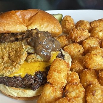 Locos Grill & Pub - Southern Jam burger with tater tots - Pubs Near Me - Statesboro, Georgia