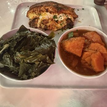 Soul Vibez - Chicago - STUFFED SALMON Greens Candied yams - Desserts Near Me - Chicago, Illinois Soul Vibez - Chicago - STUFFED SALMON Greens Candied yams - Desserts Near Me - Chicago, Illinois