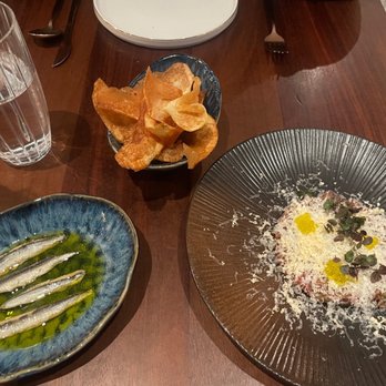 Anima by Edo - Anchovies and beef tartare. Chips are for the beef tartare. - Tapas/Small Plates Near Me - Las Vegas, Nevada