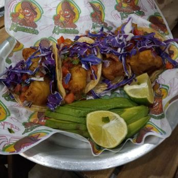 El Santo Kamaron - Fish tacos!! 4 for $14 Enormous. Delicious. Two sauces. - Seafood Near Me - Ennis, Texas El Santo Kamaron - Fish tacos!! 4 for $14 Enormous. Delicious. Two sauces. - Seafood Near Me - Ennis, Texas