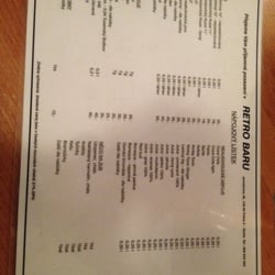 Retro bar - Menu
