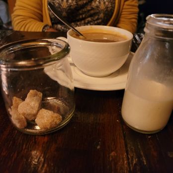 Manuela - Love the presentation of the the coffee and the tiny milk bottle - New American Near Me - Los Angeles, California Manuela - Love the presentation of the the coffee and the tiny milk bottle - New American Near Me - Los Angeles, California