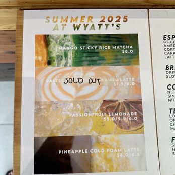 Wyatt's Coffee - Summer menu 2025 - Coffee & Tea Near Me - Gainesville, Florida Wyatt's Coffee - Summer menu 2025 - Coffee & Tea Near Me - Gainesville, Florida