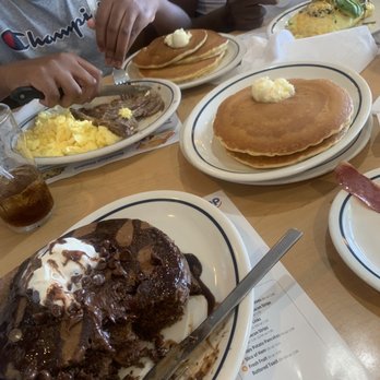 IHOP - Chocolate chip pancakes, scrambled eggs and T-bone steak - Breakfast & Brunch Near Me - Silver Spring, Maryland