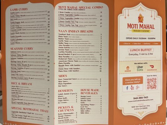 Menu photo 1 Moti Mahal Irvine, CA Menu photo 1 Moti Mahal Irvine, CA