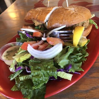 Hoochies - Fried Oyster Po'Boy and salad. Good salad dressing and fresh greens used in the sandwich and salad. - Seafood Near Me - Denton, Texas Hoochies - Fried Oyster Po'Boy and salad. Good salad dressing and fresh greens used in the sandwich and salad. - Seafood Near Me - Denton, Texas