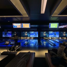 a bowling alley at night