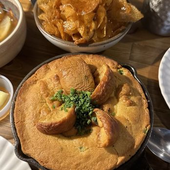 Kjun - Honey Brown Butter Chips and Cast Iron-Baked Cornbread - Korean Near Me - New York, New York Kjun - Honey Brown Butter Chips and Cast Iron-Baked Cornbread - Korean Near Me - New York, New York