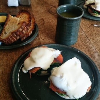 Bibi's Cafe - The poached eggs with salmon, the toast and an orange juices - Coffee & Tea Near Me - Dublin, D