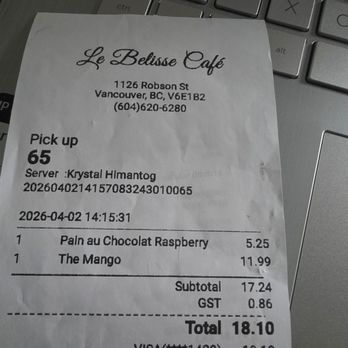 Le Belisse Cafe  - Reciept - Desserts Near Me - Vancouver, British Columbia