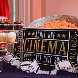 Popcorn bar buffet movie theater concession theme bat mitzvah birthday party kids birthday desserts candy boxes cinepolis rustic cookies