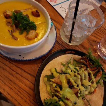 Botica - Substitute mushrooms in the shrimp taco and a special corn bisque. - Mexican Near Me - Atlanta, Georgia Botica - Substitute mushrooms in the shrimp taco and a special corn bisque. - Mexican Near Me - Atlanta, Georgia