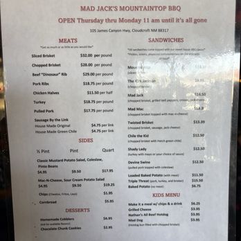 Mad Jack's Mountaintop Barbecue - Mad Jacks full menu - Barbeque Near Me - Cloudcroft, New Mexico