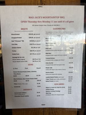 Menu photo 4 Mad Jack's Mountaintop Barbecue Cloudcroft, NM