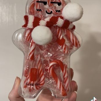 Gong Cha Dublin - A cute way to repurpose you gingerbread man cup as a gift for friends/family for the holidays! I added mini candy canes inside - Bubble Tea Near Me - Dublin, California