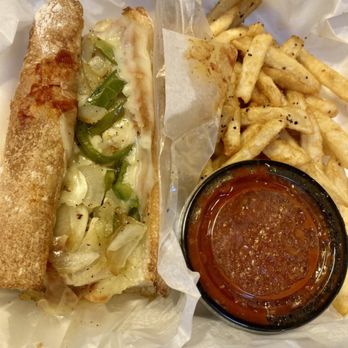 Sergio's Bakery and Cafe - Meatball sub on a baguette with a side of yummy fries and extra marinara sauce. - Bakeries Near Me - Albuquerque, New Mexico