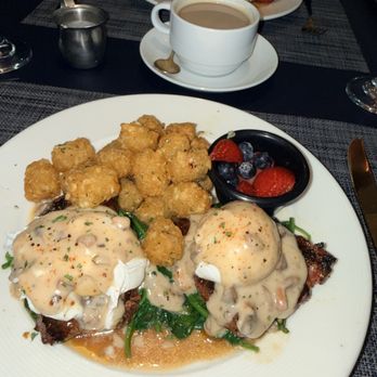The Chef's Table - River Oaks - Steak Diane Benedict (on spinach not bread) - Steakhouses Near Me - Houston, Texas