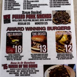 Union Bar - Menu