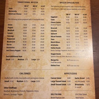 Modern Apizza - menu - Pizza Near Me - New Haven, Connecticut
