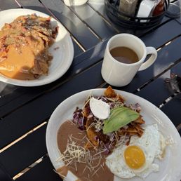 Chilaquiles with chorizo and Maple Bacon Glazed French Toast Chilaquiles with chorizo and Maple Bacon Glazed French Toast