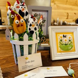 From the Woods Farm - Art from a visiting local glass artist who led a sun catcher workshop