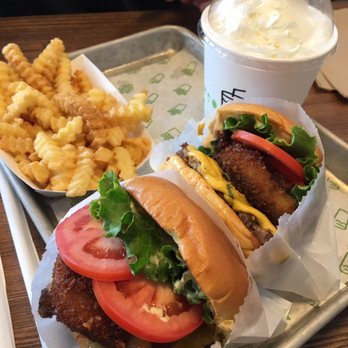 Shake Shack Century City Mall - 2nd Floor - Shack stack burgers, strawberry milkshake with whipped cream (extra 50 cent charge) - Fast Food Near Me - Los Angeles, California Shake Shack Century City Mall - 2nd Floor - Shack stack burgers, strawberry milkshake with whipped cream (extra 50 cent charge) - Fast Food Near Me - Los Angeles, California