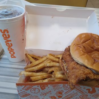 Popeyes Louisiana Kitchen - Chicken sandwich and side of fries and a drink - Chicken Wings Near Me - Florence, Kentucky