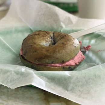 Bagel Factory - Blueberry bagel with strawberry cream cheese. - Bakeries Near Me - Myrtle Beach, South Carolina