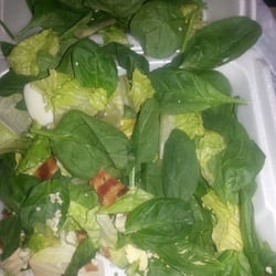 Porkies Pig Roast & Catering - Salad...Mixed greens topped with blue cheese, bacon, eggs, avacado,tomatoes(I ordered no tomatoes) $10 i think