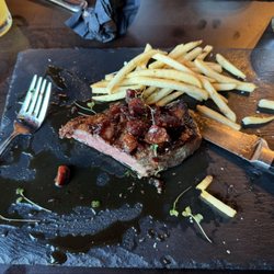 River Oak Chophouse - Steak Frites with bacon bourbon cherry jam