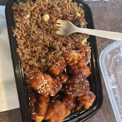 Wok 'n Roll - E1.Honey Sesame Chicken R6.House fried rice