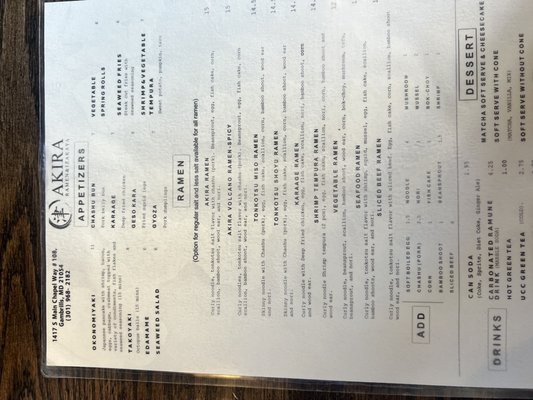 Menu photo 6 Akira Ramen Gambrills, MD