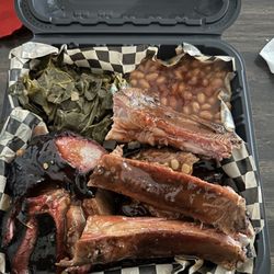 Smokin & Tippin BBQ - 2 meat Combo: Brisket and Pork Ribs, Collard Greens and Baked Beans ($25)