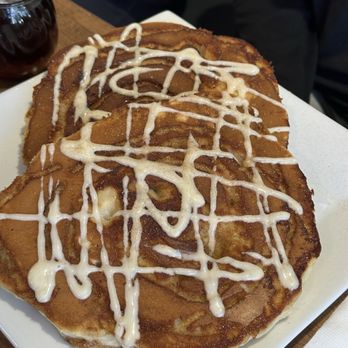 185 Bistro - Cinnamon roll pancake with cream cheese drizzle. OUT OF THIS WORLD DELICIOUS! - Breakfast & Brunch Near Me - Worcester, Massachusetts