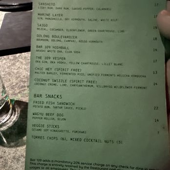 Bar 109 - Bar menu - 5/2026 - Wine Bars Near Me - Los Angeles, California Bar 109 - Bar menu - 5/2026 - Wine Bars Near Me - Los Angeles, California