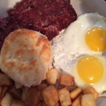 Clary's Cafe - Homemade corned beef hash, two eggs over easy, cheese grits, biscuits and sausage gravy - Breakfast & Brunch Near Me - Savannah, Georgia