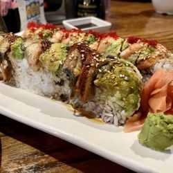 Wasabi Japanese Steakhouse Sushi Bar - Dragón roll (front) and double shrimp roll (back)