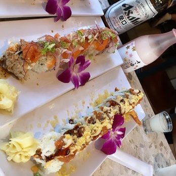 Sushi Times - L2R: Baja, Mexican, and Sexy rolls. With a couple beverages to wash em down. - Sushi Bars Near Me - Riverside, California Sushi Times - L2R: Baja, Mexican, and Sexy rolls. With a couple beverages to wash em down. - Sushi Bars Near Me - Riverside, California
