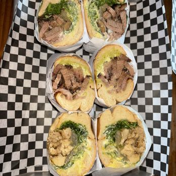 LA Brisket - Top to bottom- the 5 Sandwich, the 405 Sandwich and 405 Sandwich with chicken - Sandwiches Near Me - Artesia, California LA Brisket - Top to bottom- the 5 Sandwich, the 405 Sandwich and 405 Sandwich with chicken - Sandwiches Near Me - Artesia, California