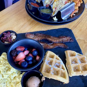 Novellus - charcuterie brunch plate and breakfast tacos - New American Near Me - Saint Charles, Missouri